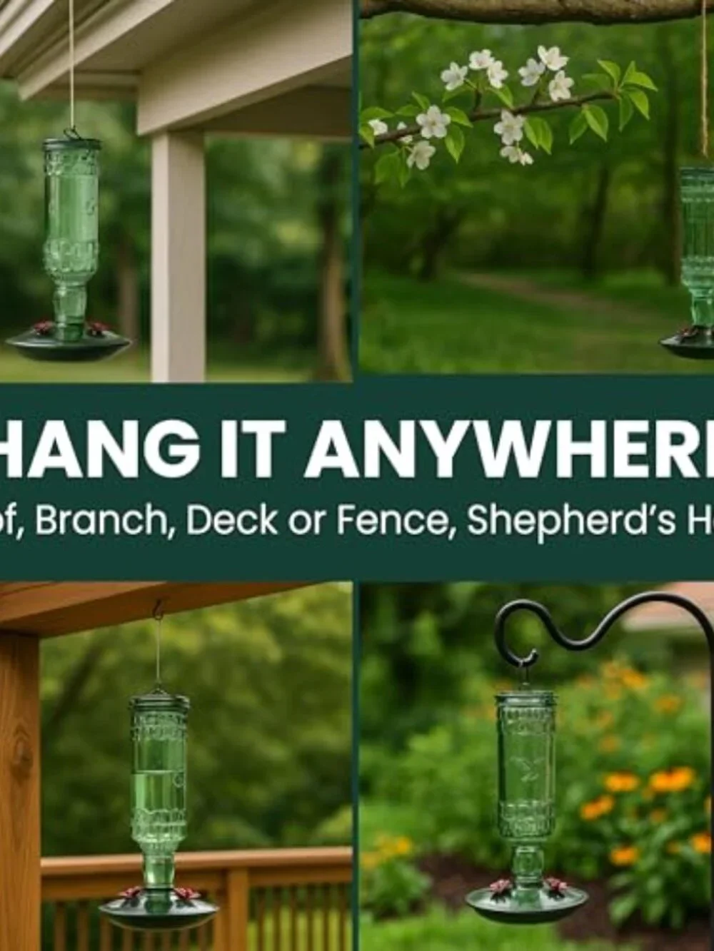 New Glass Bottle Hummingbird Feeder - Outdoor Garden Décor Humming bird Feeder